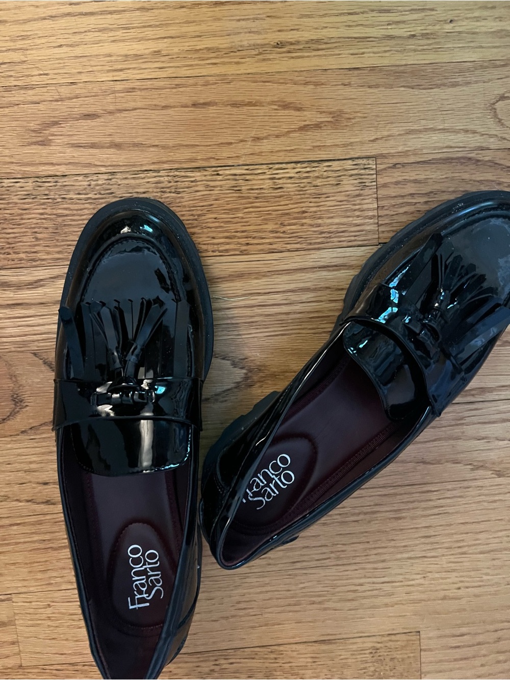 Franco Sarto Black Patent Tassel Loafers